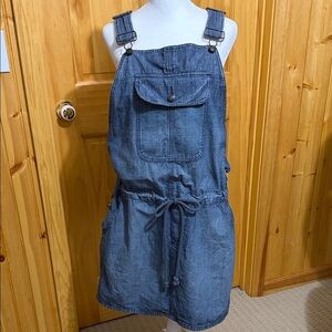 GAP Blue Denim Overall Dress With Drawstring Waist. Size Large.